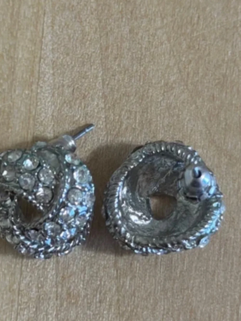 Silver Tone Rhinestone Knot Stud Earrings Sparkly Statement Jewelry